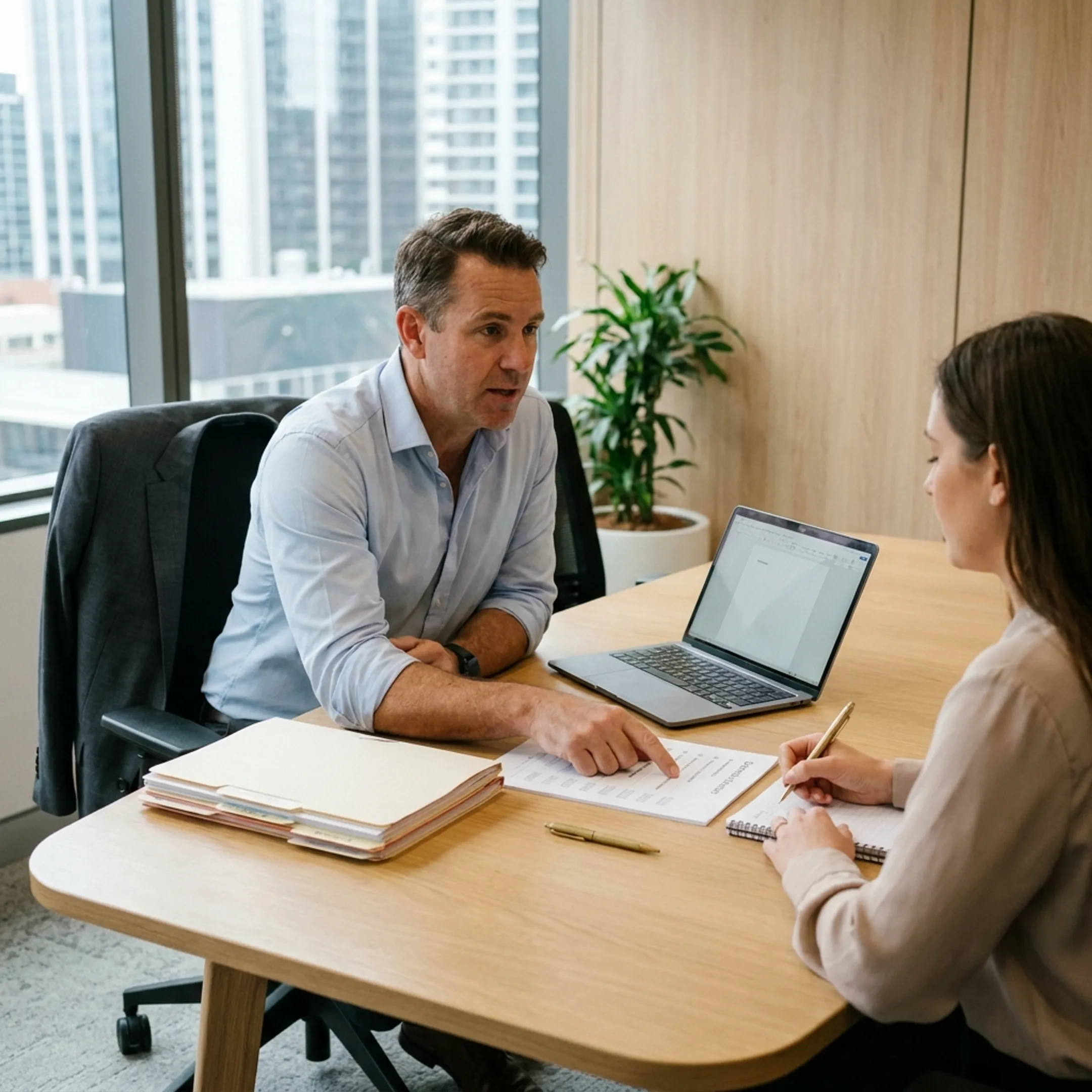 Advisor explaining business formation steps to a startup founder