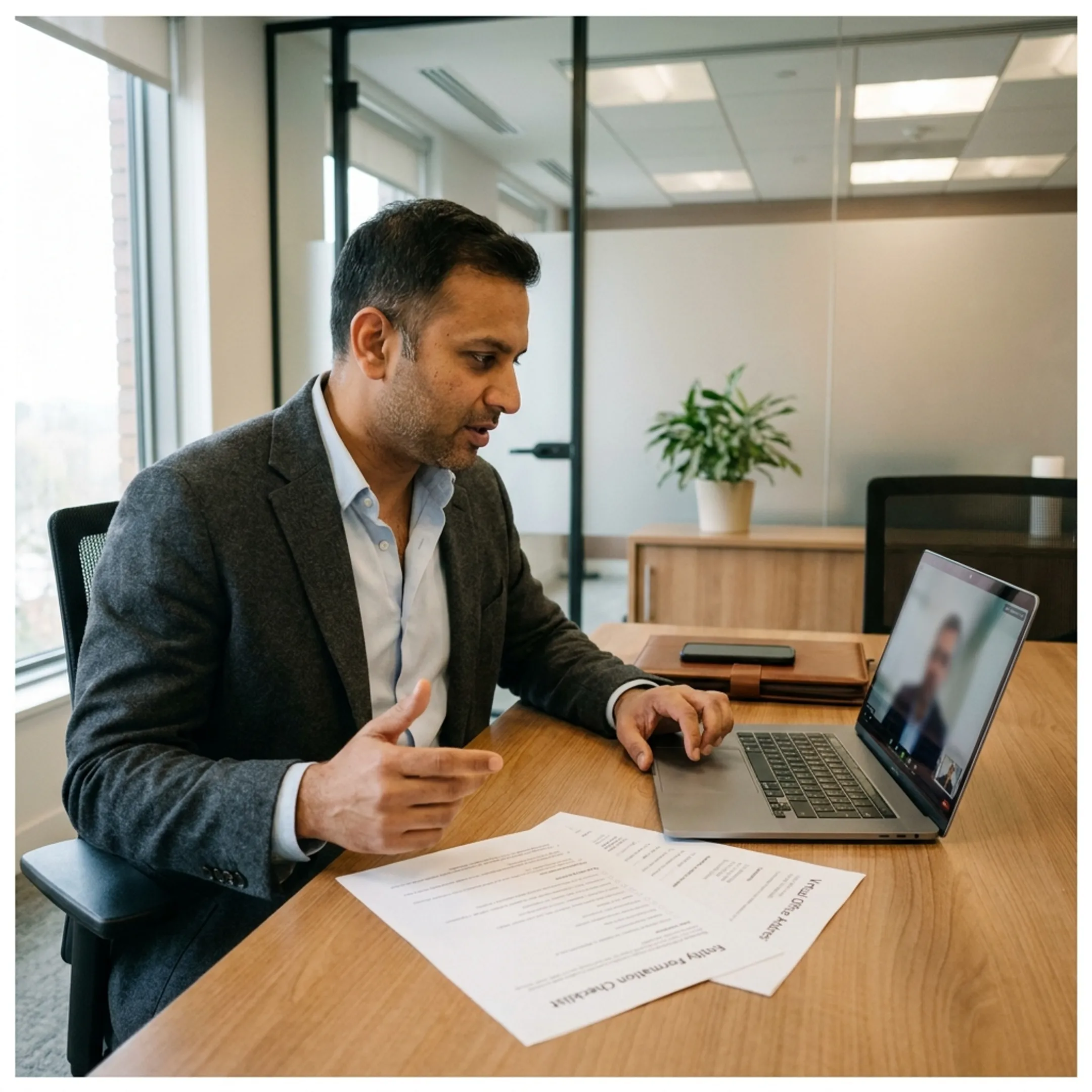 Advisor explaining India business setup options to UK client during a virtual consultation