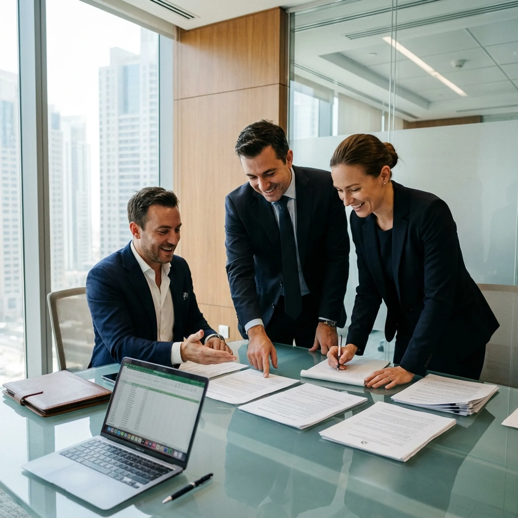 Adviser discussing Dubai crypto company registration documents with a USA-based founder