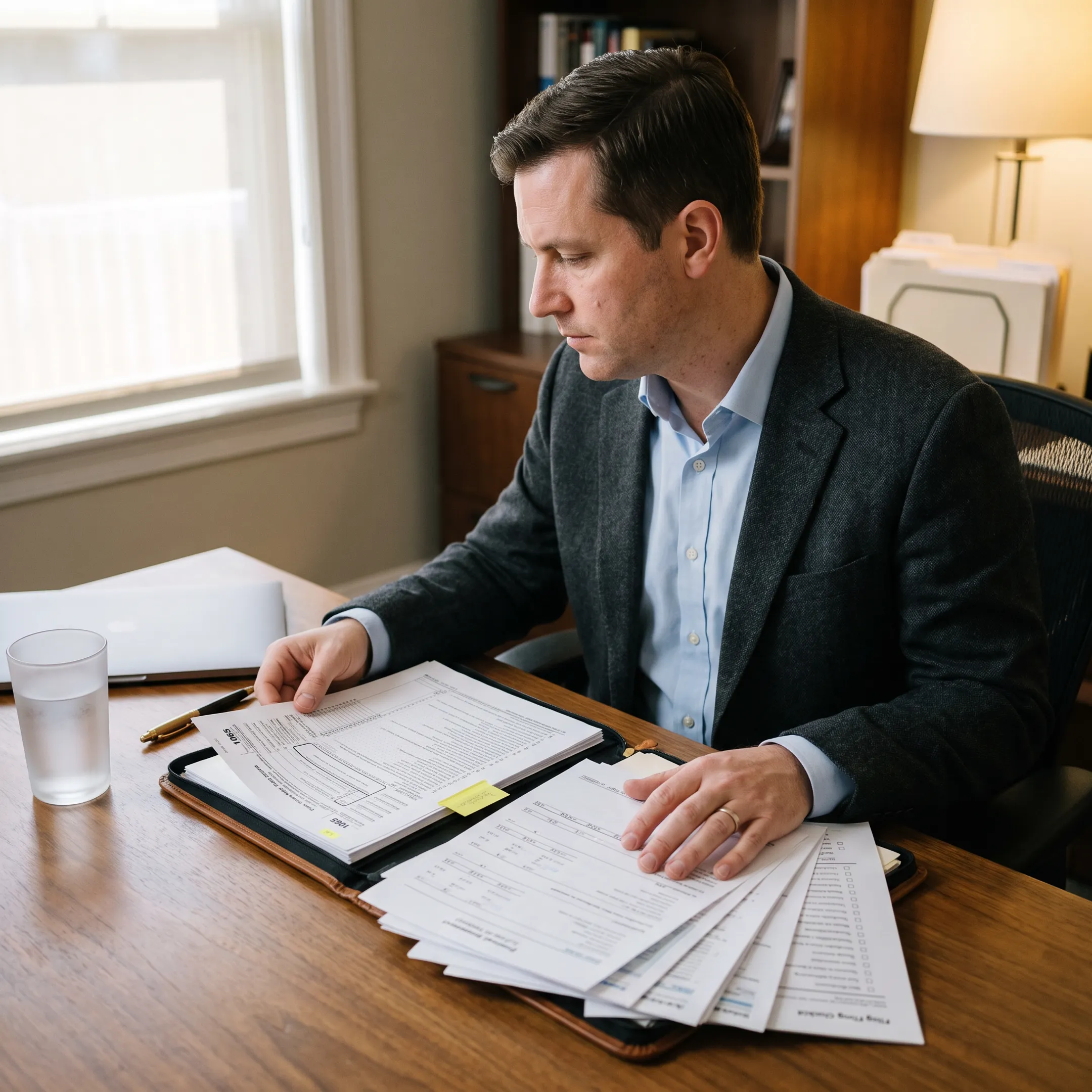Tax professional reviewing Rhode Island partnership tax filing documents
