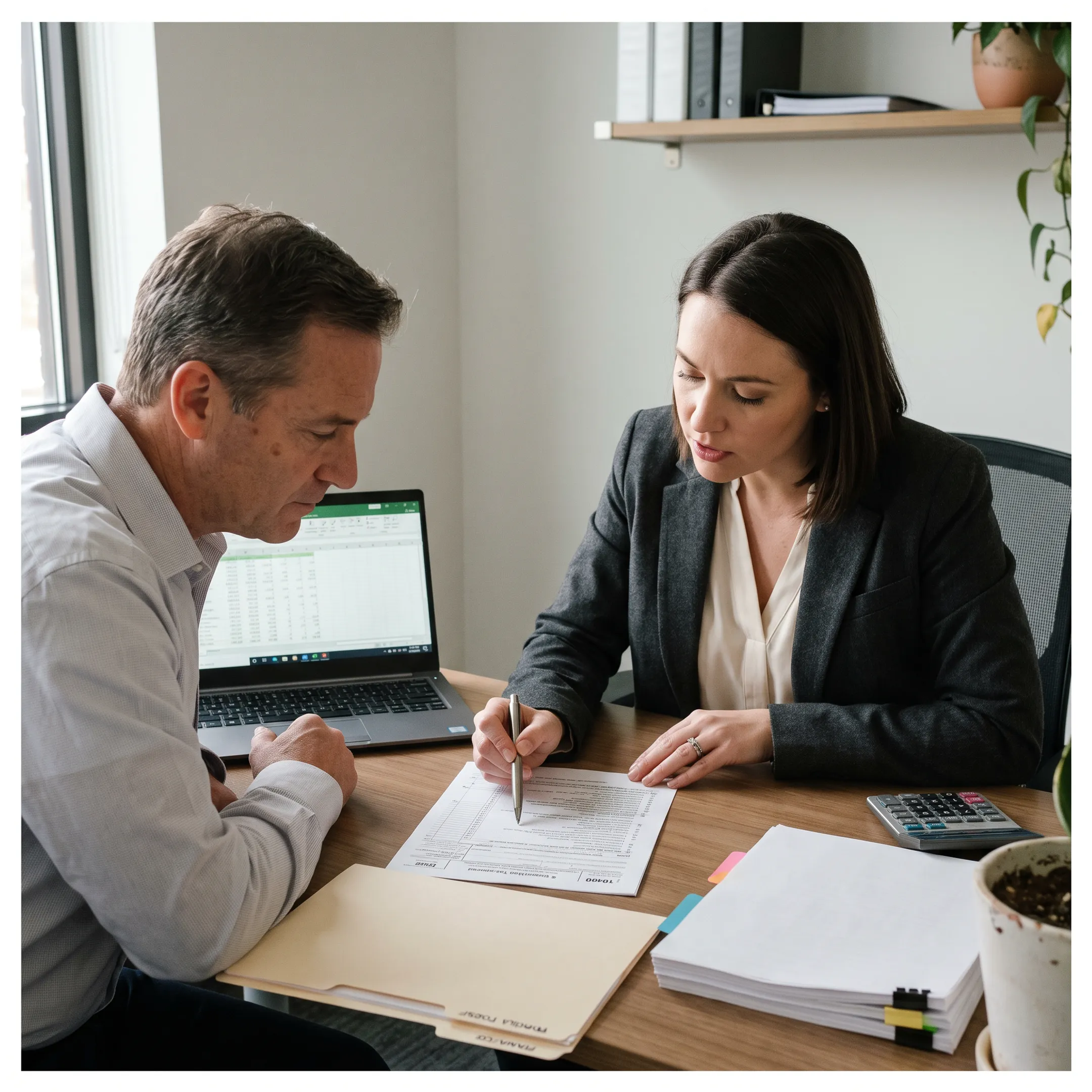 Tax professional reviewing S corporation documents with a California business owner