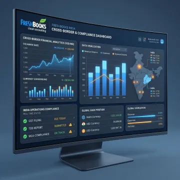 Modern accounting dashboard showing India and Singapore financial data synchronization