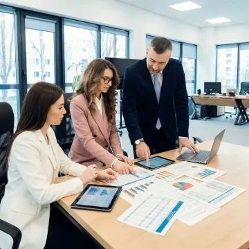 Audit team analyzing financial data and compliance reports