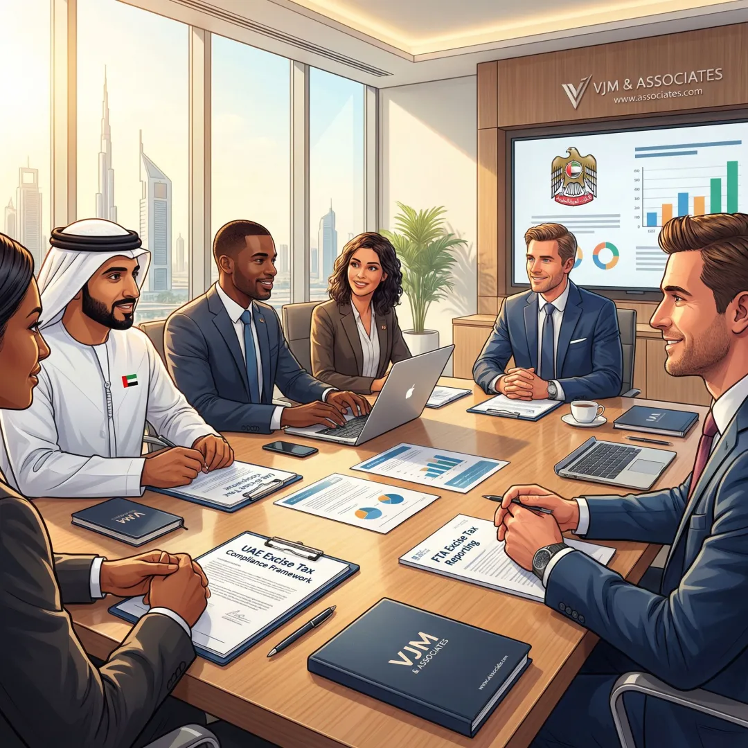 Tax advisors consulting with US business owners on UAE excise tax strategy