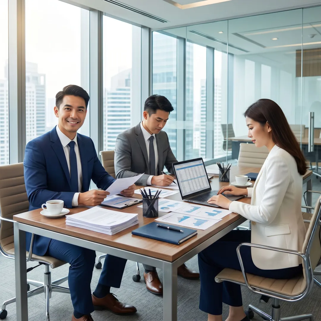Auditors reviewing financial statements for a Singapore business