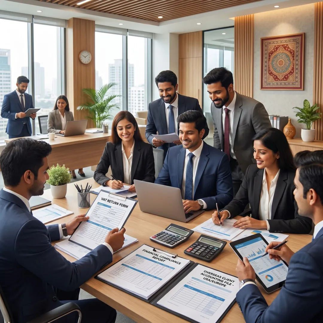 Tax professionals handling outsourced VAT return services