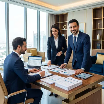 Auditors reviewing financial statements for a UAE statutory audit