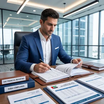 Auditor reviewing financial statements and compliance records