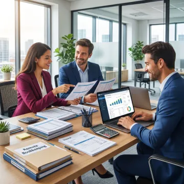 Remote bookkeeping team managing cloud-based financial records