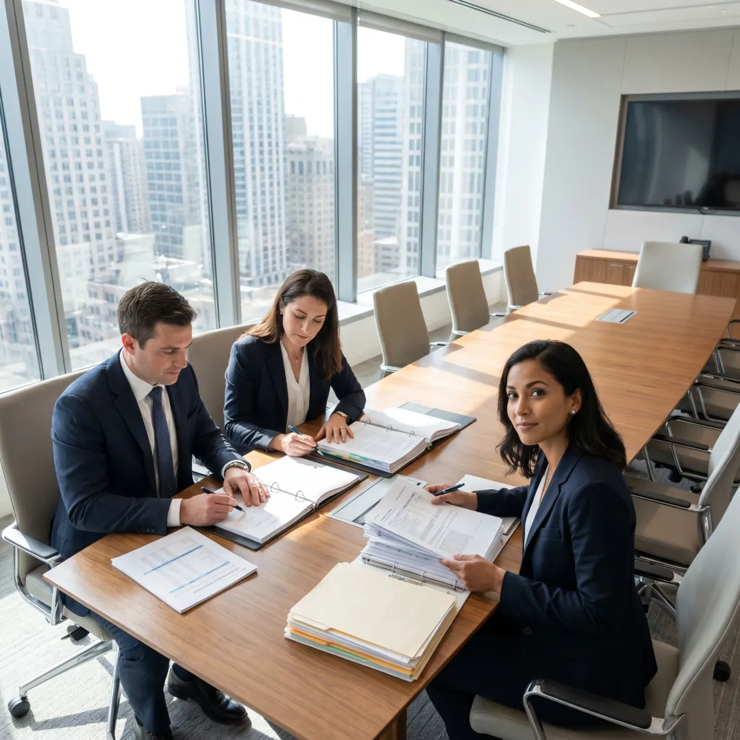 Financial assurance team analyzing audit records