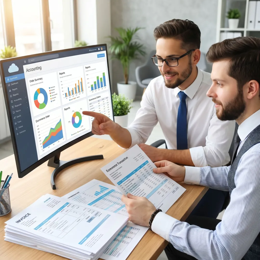Accountants managing ecommerce financial records