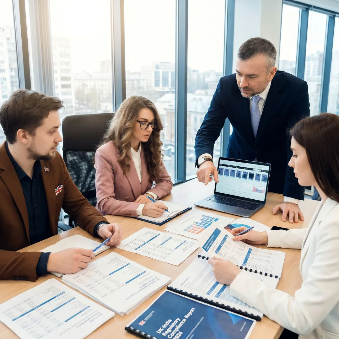Audit professionals reviewing financial reports for a UK company in India