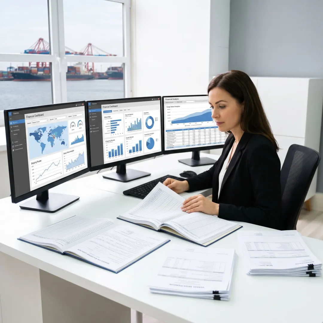 Accountant reviewing marine business financial statements
