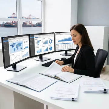 Accountant reviewing marine business financial statements