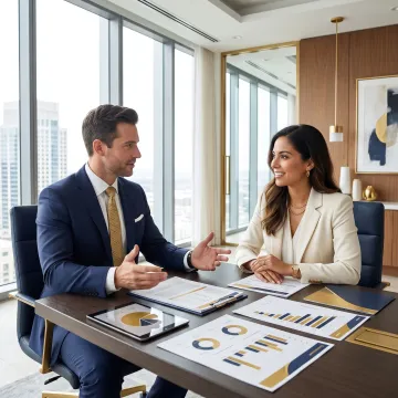 Auditor discussing financial reports with a business owner