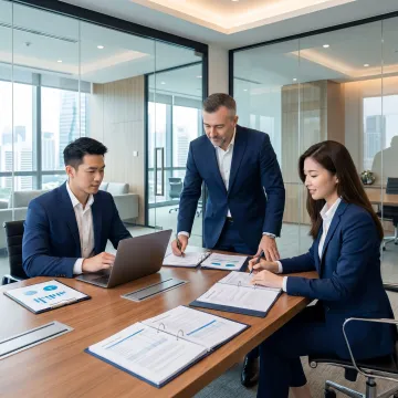 Consultants reviewing compliance documents for a Singapore business