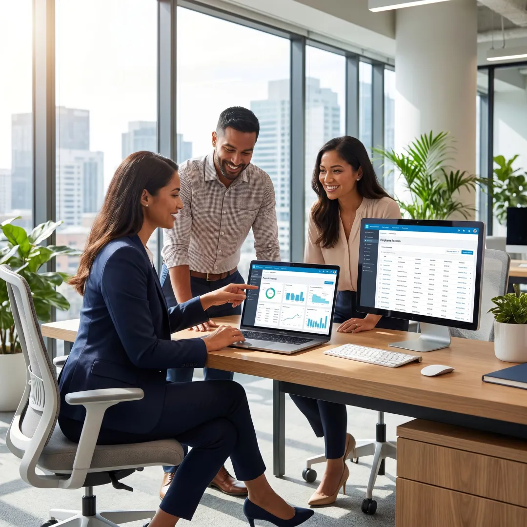Team coordinating outsourced payroll services