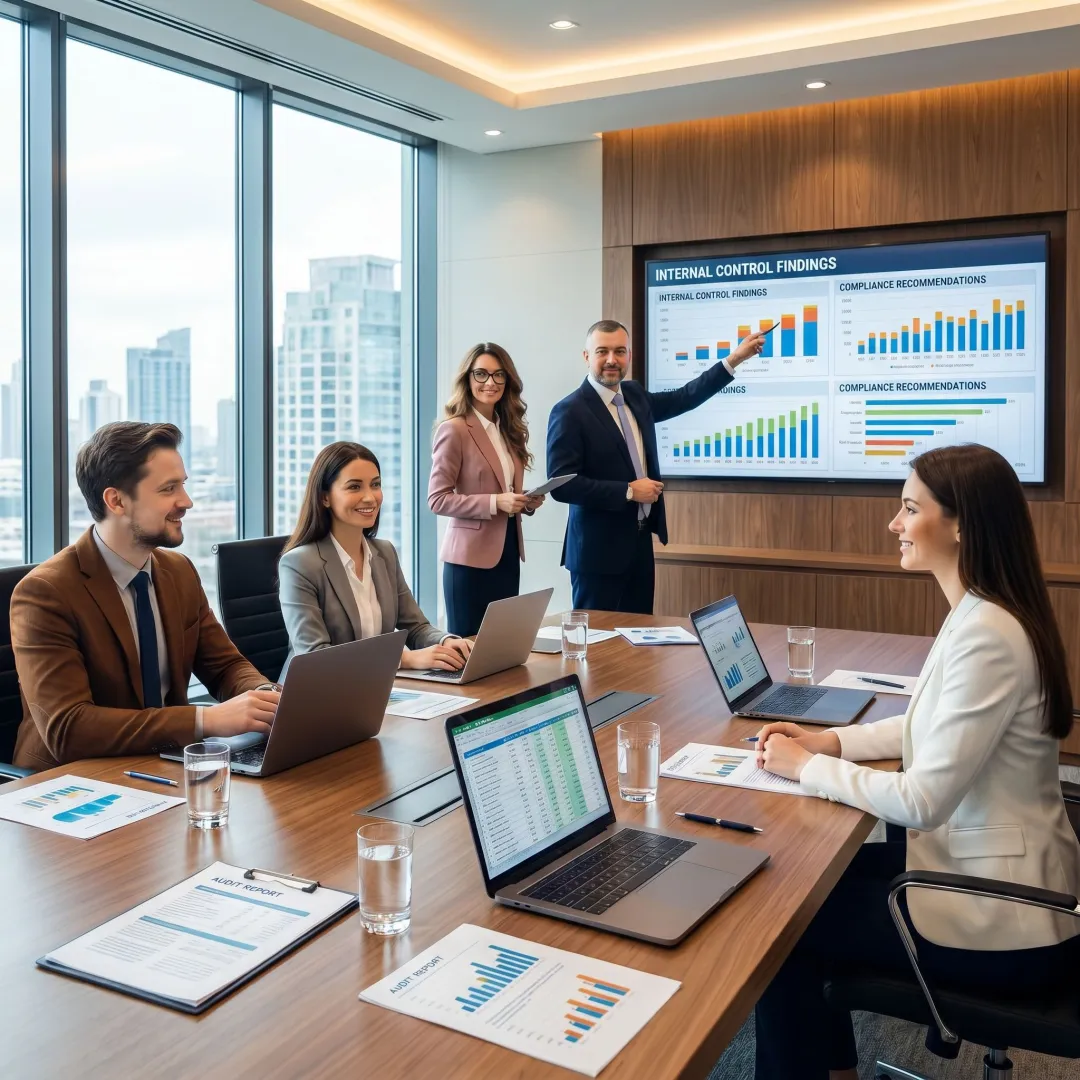 Consultants discussing internal audit findings