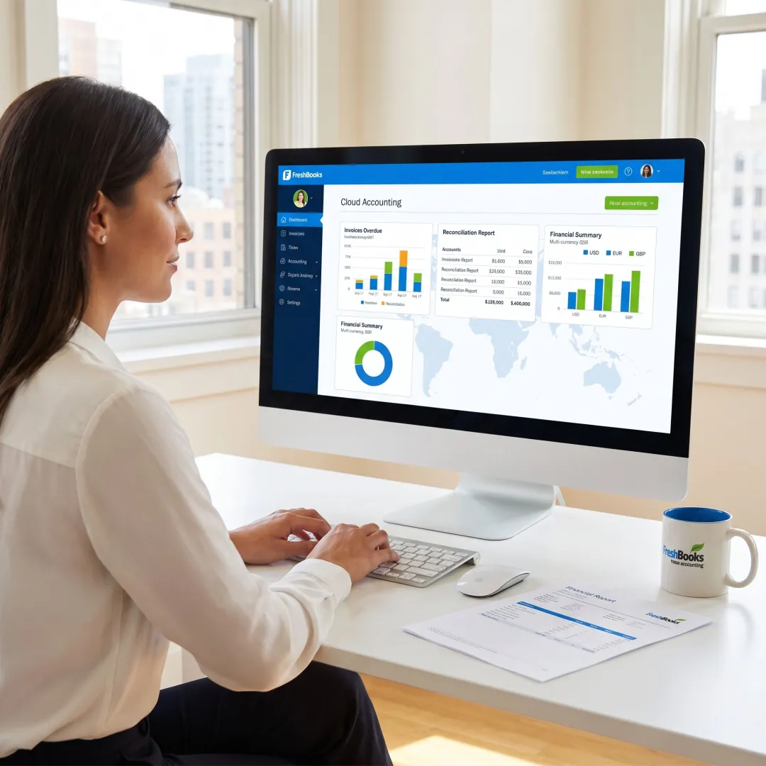 Remote accountant managing cloud bookkeeping records