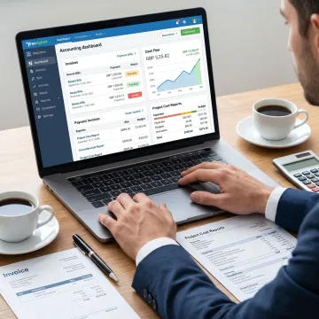 Contractor reviewing accounting software dashboard