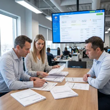 Accounts payable outsourcing team reviewing invoices