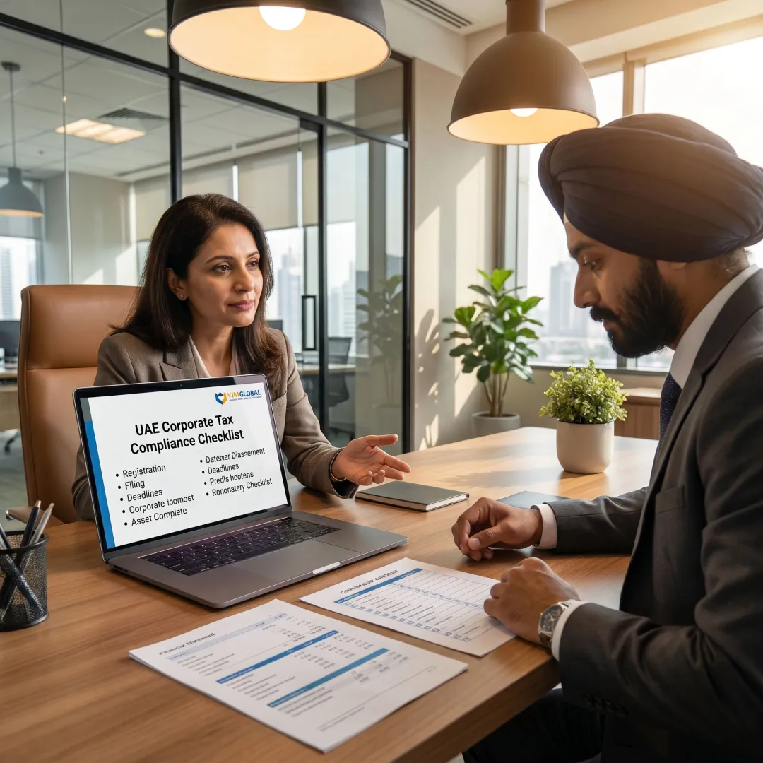 Advisor reviewing UAE corporate tax workflow with client