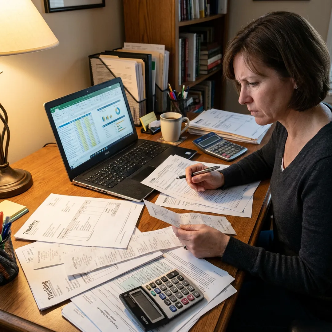 Accounting professional organizing trucking invoices