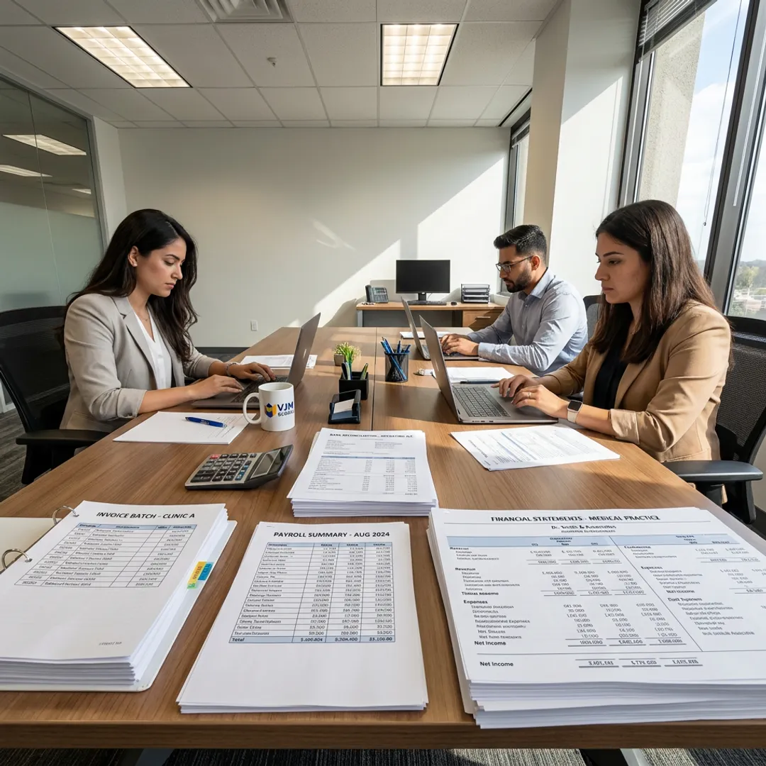 Bookkeeping team organizing chiropractic practice accounting records
