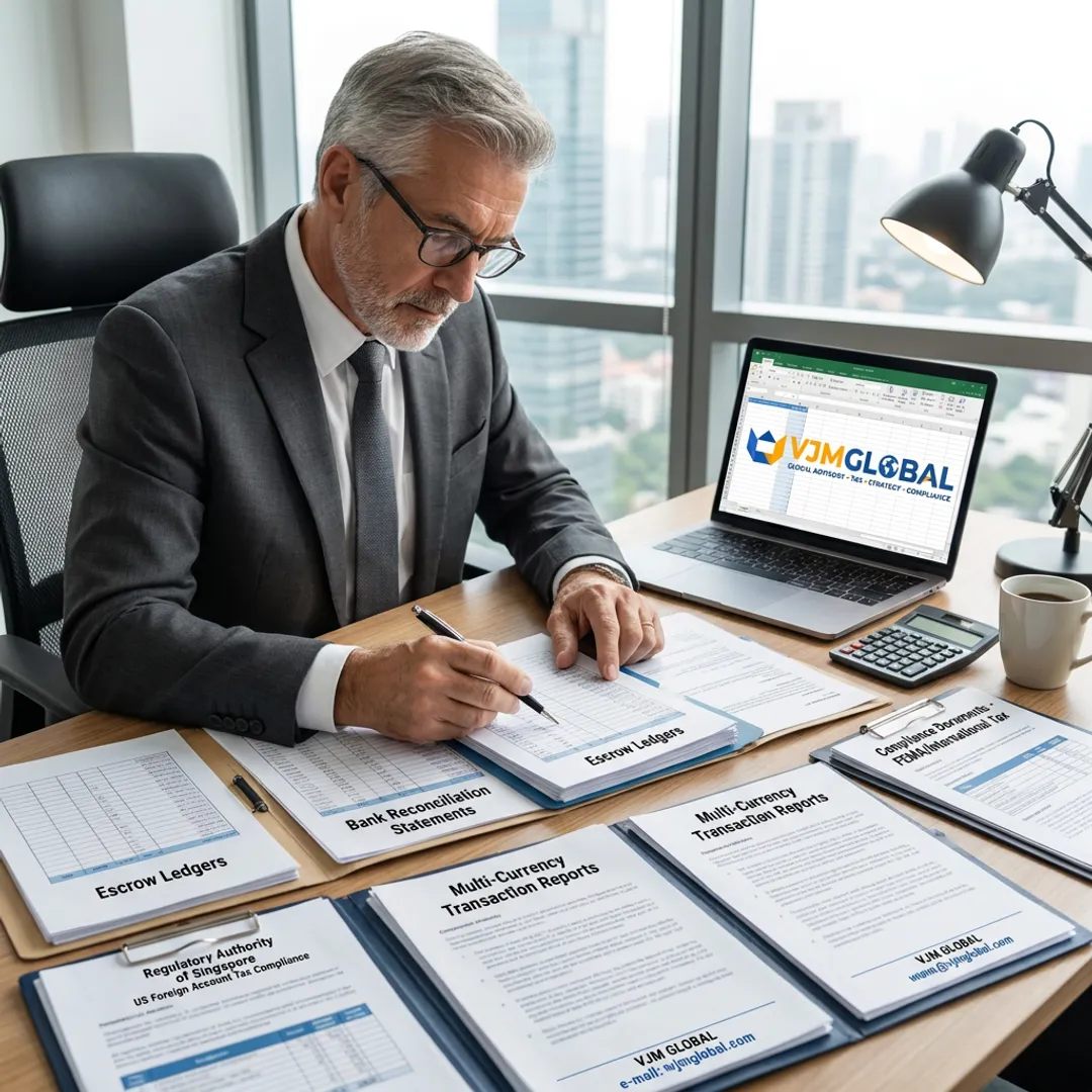 Escrow reconciliation specialist reviewing financial records