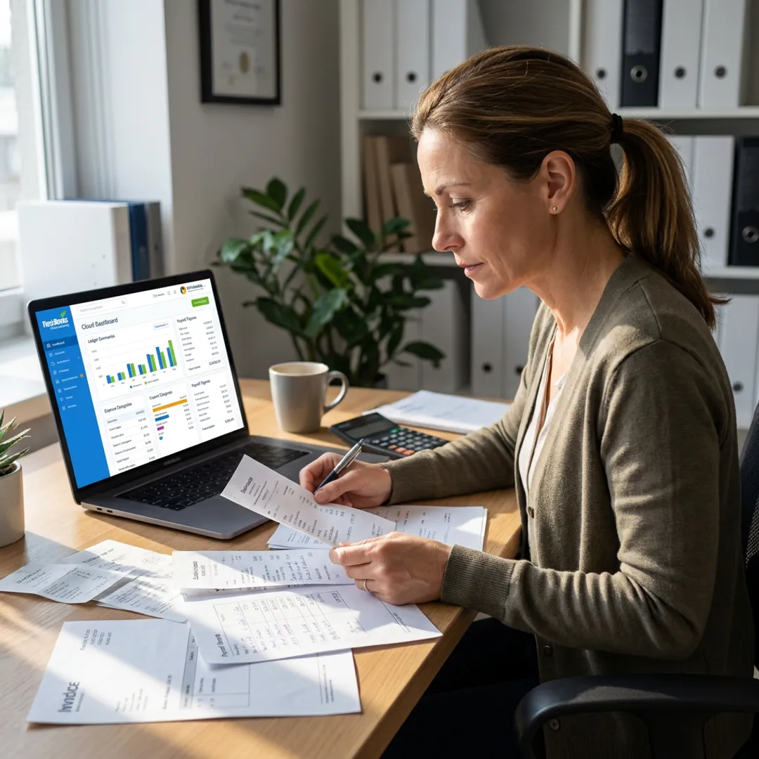 Bookkeeper organizing salon financial records
