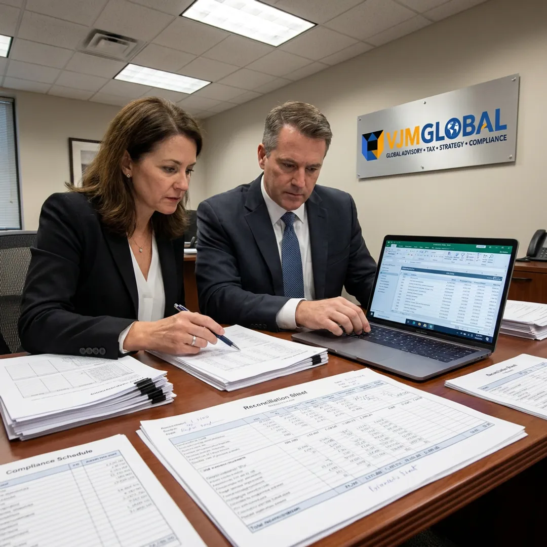 Finance team preparing audit workpapers and compliance schedules