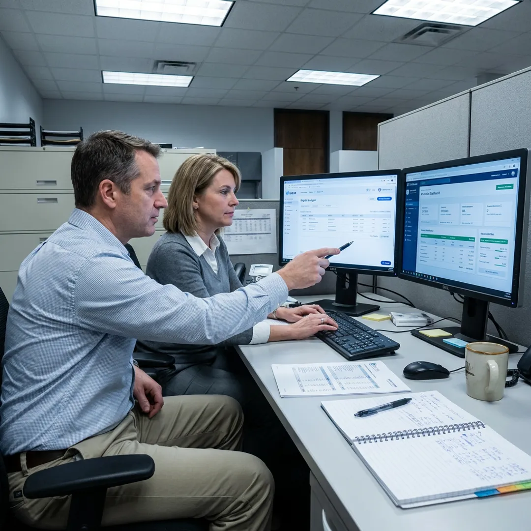 Accounting professionals setting up cloud finance workflow