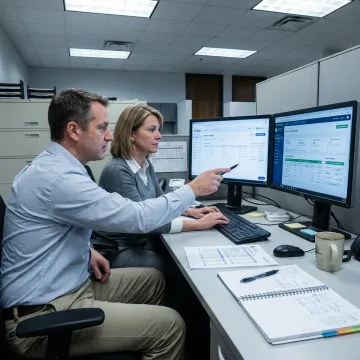Accounting professionals setting up cloud finance workflow