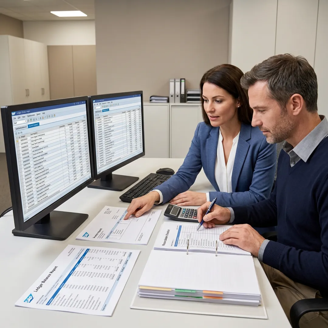 Accounting specialists reconciling SAP records