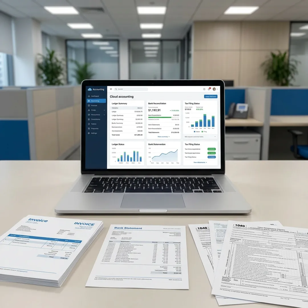 Cloud accounting dashboard and financial documents