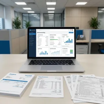 Cloud accounting dashboard and financial documents