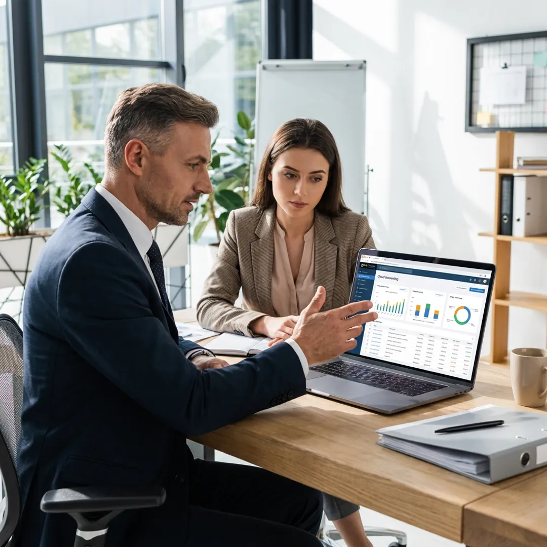 Accountant guiding a startup founder through financial setup