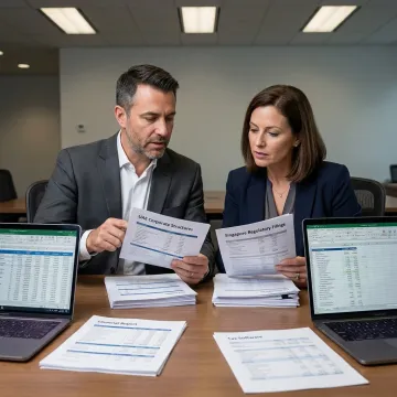 Accounting team reviewing financial reports for UAE firms in Singapore