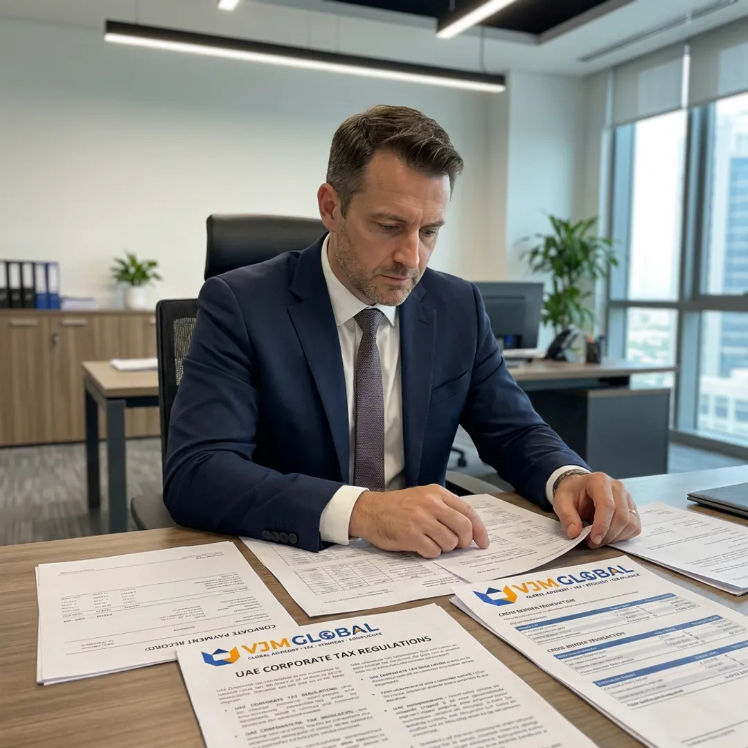 Tax advisor reviewing UAE withholding tax documents