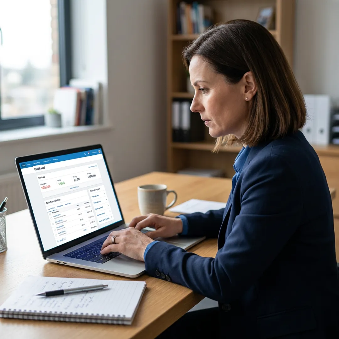 Accountant reviewing cloud accounting reports