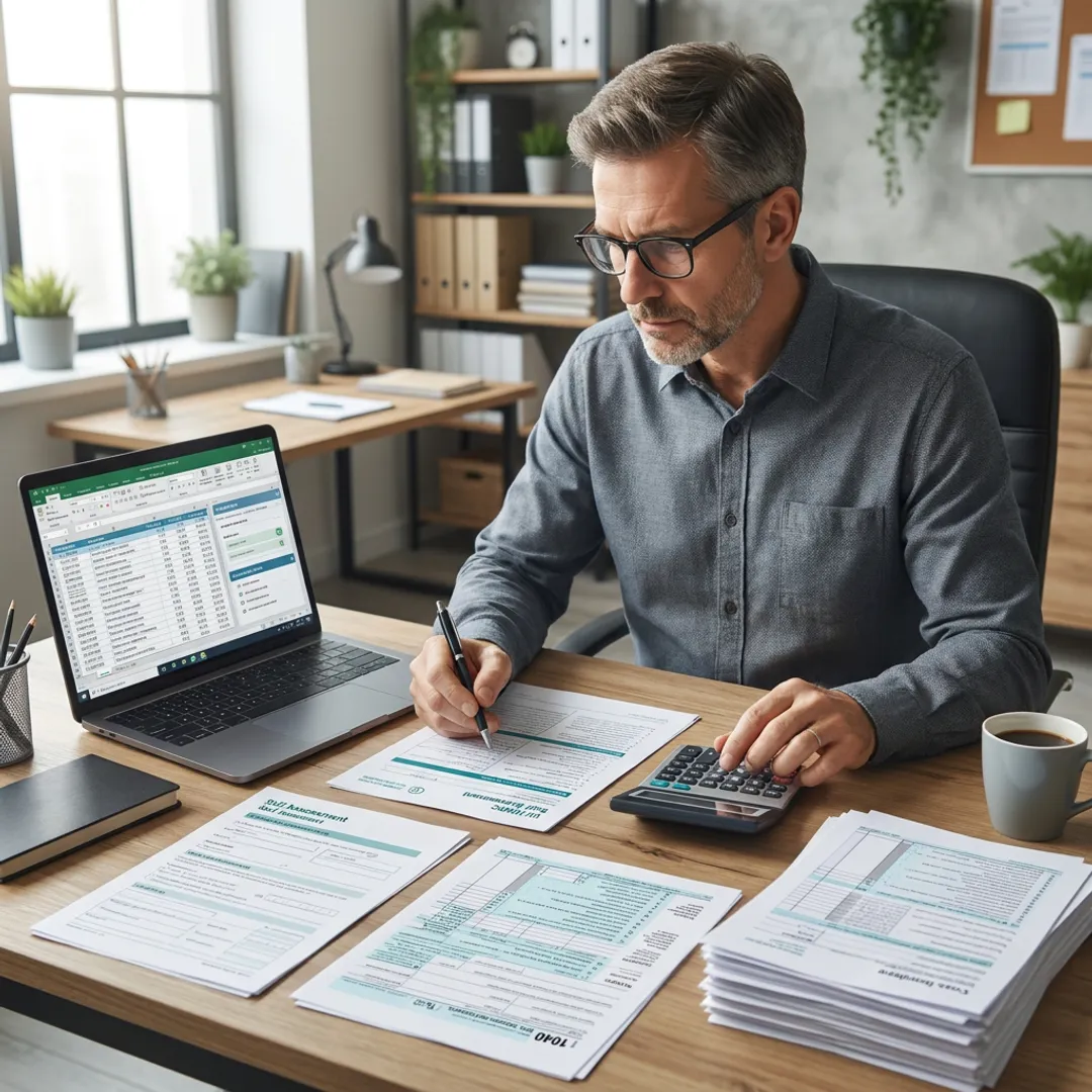 Cross-border tax advisor reviewing documents