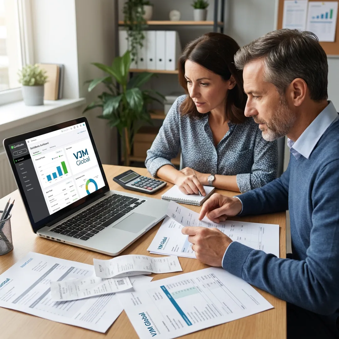 UK small business owner reviewing QuickBooks with an accountant