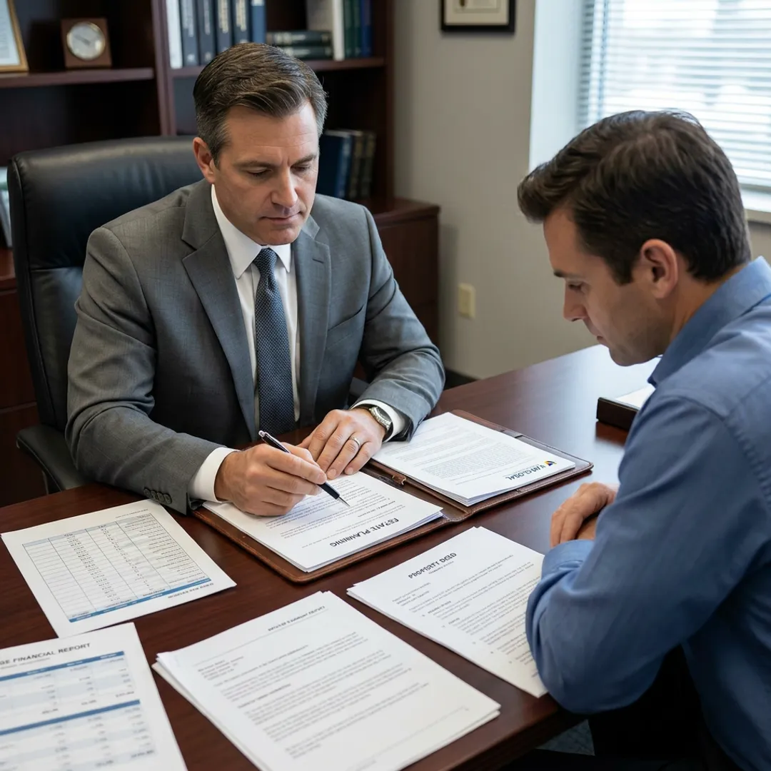 Inheritance tax advisor reviewing estate documents