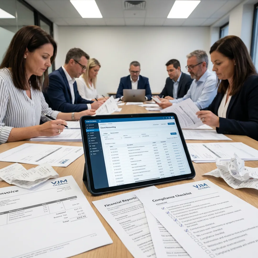 Accounting team reviewing compliance workflow
