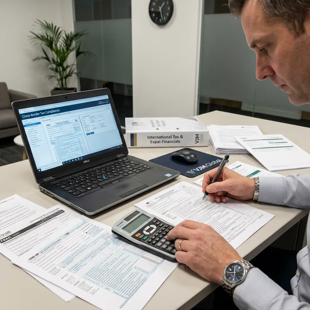 Tax advisor reviewing expat documents