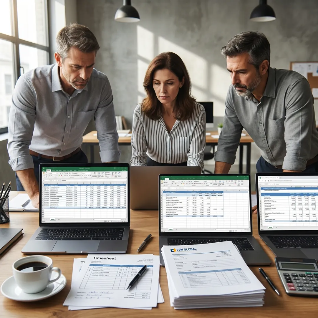 Payroll team reviewing contractor timesheets