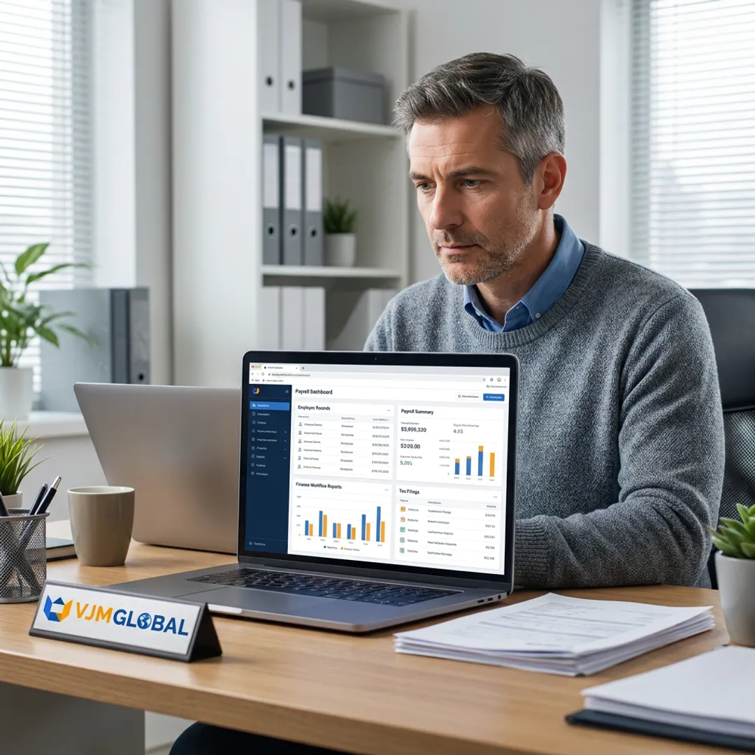 Cloud payroll dashboard reviewed by accounting professional