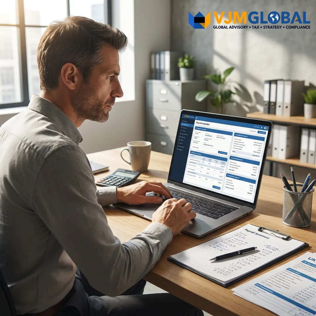 Payroll specialist reviewing digital payroll reports