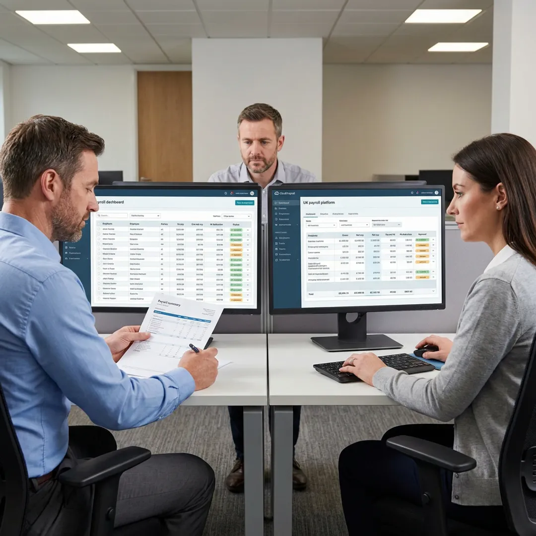 Payroll specialists processing employee data