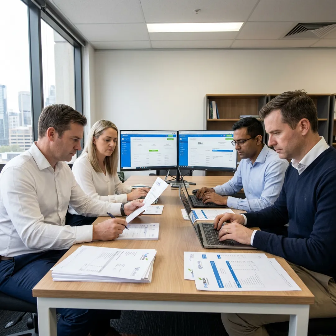 Outsourced accounting team reviewing financial reports